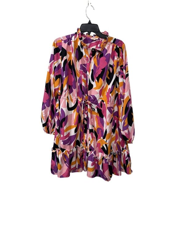 JODIFL Tops - Jodifl Womens Abstract Print Long-Sleeve Ruffled Tunic Drawstring Waist large